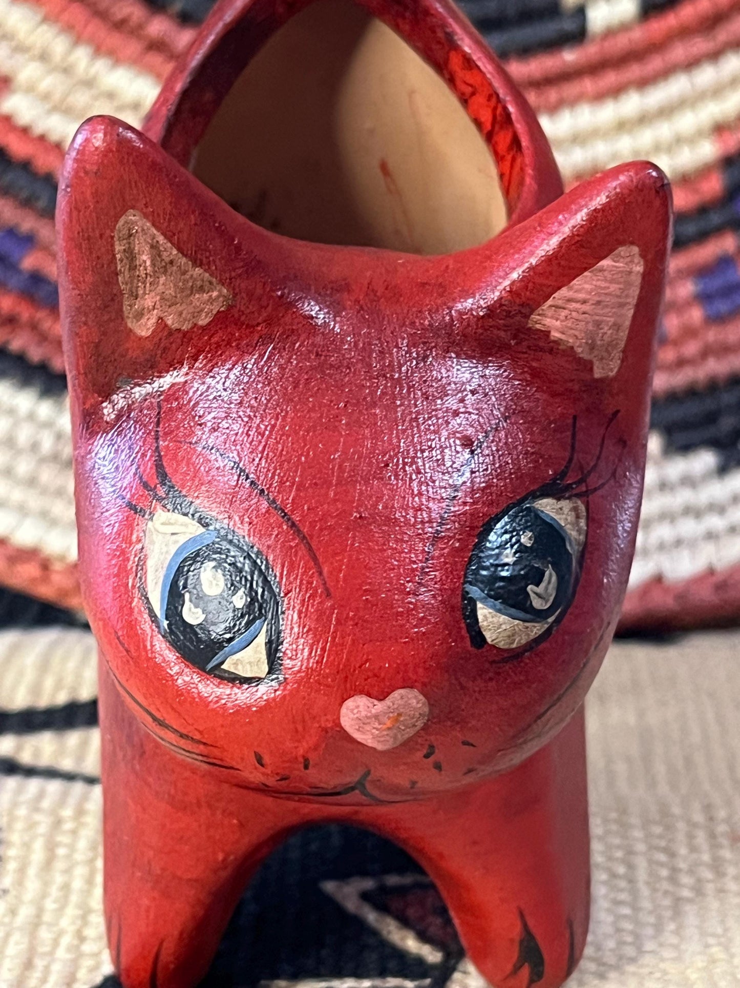 Clay Kitten Cat Flower Pot Hand Made Folk Art
