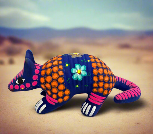 Handpainted Clay Baby Armadillo or Opossum Figurine Statue Folk Art