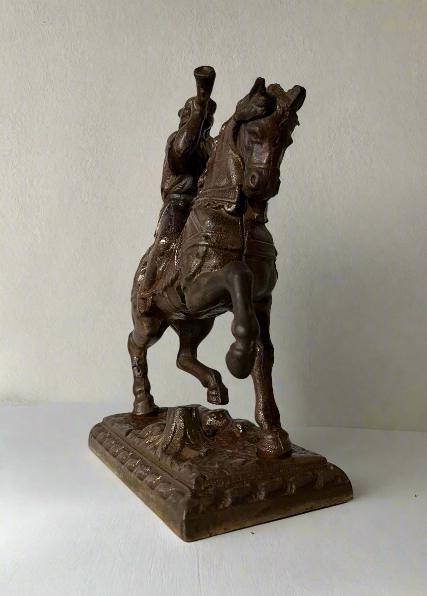 Horse and Trumpeter Statue Heavy Metal Aged Copper Finish 7"