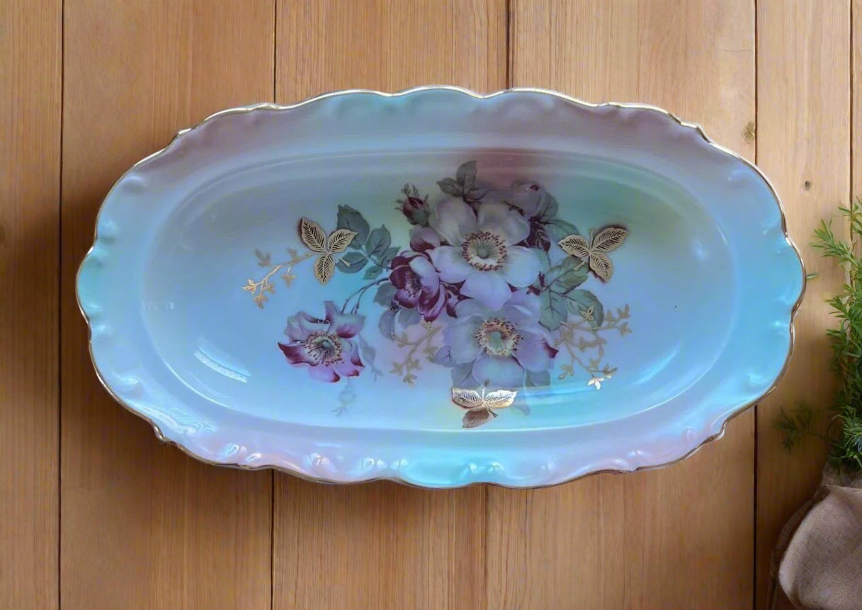 Vintage Relish Serving Dish Floral Gold Design Schumann Arzberg Bavaria Germany