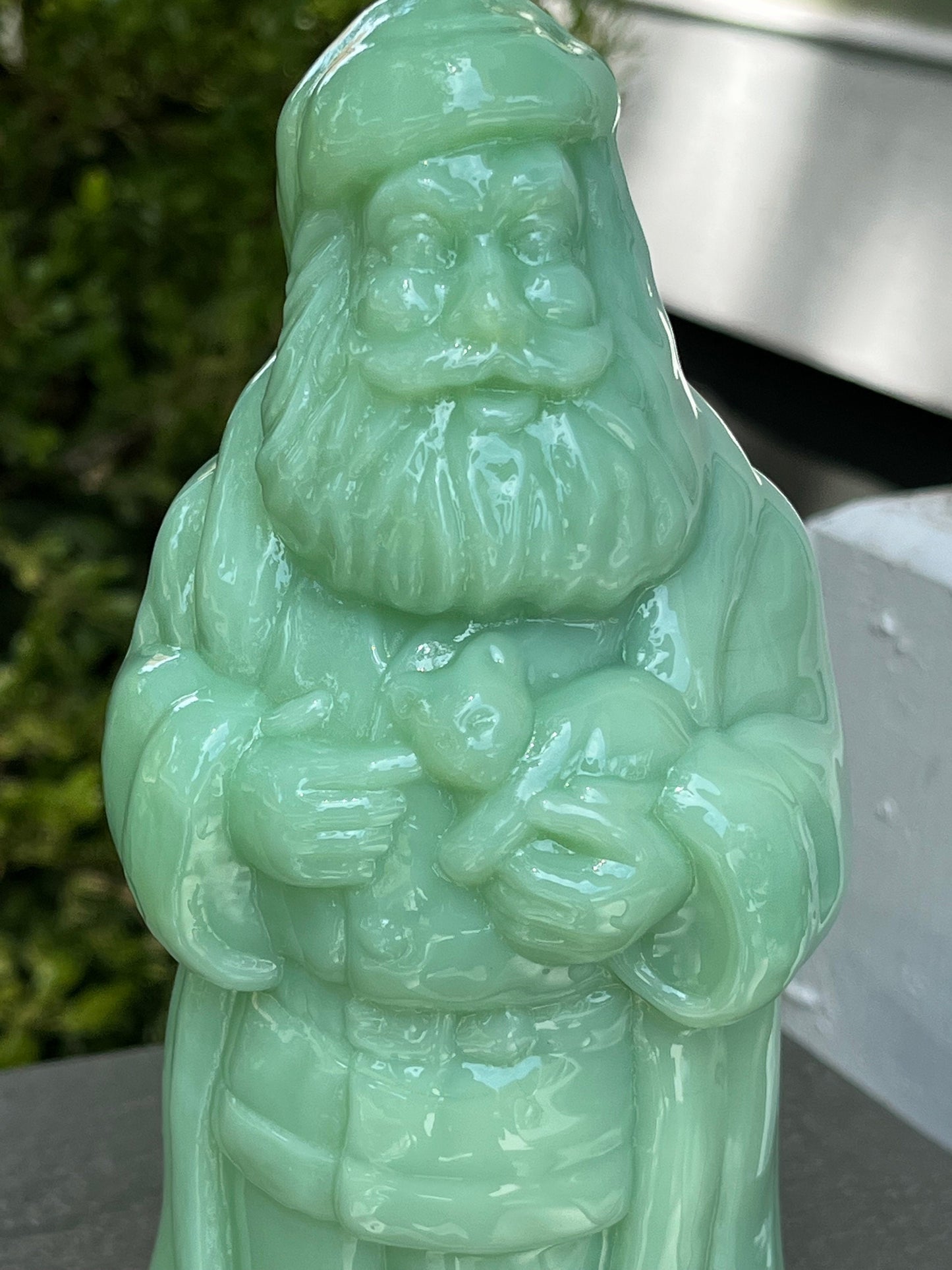Jadite Glass Standing Santa