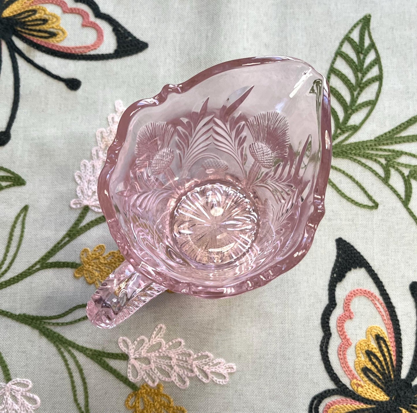 Rose Pink Glass Creamer Thistle Pattern