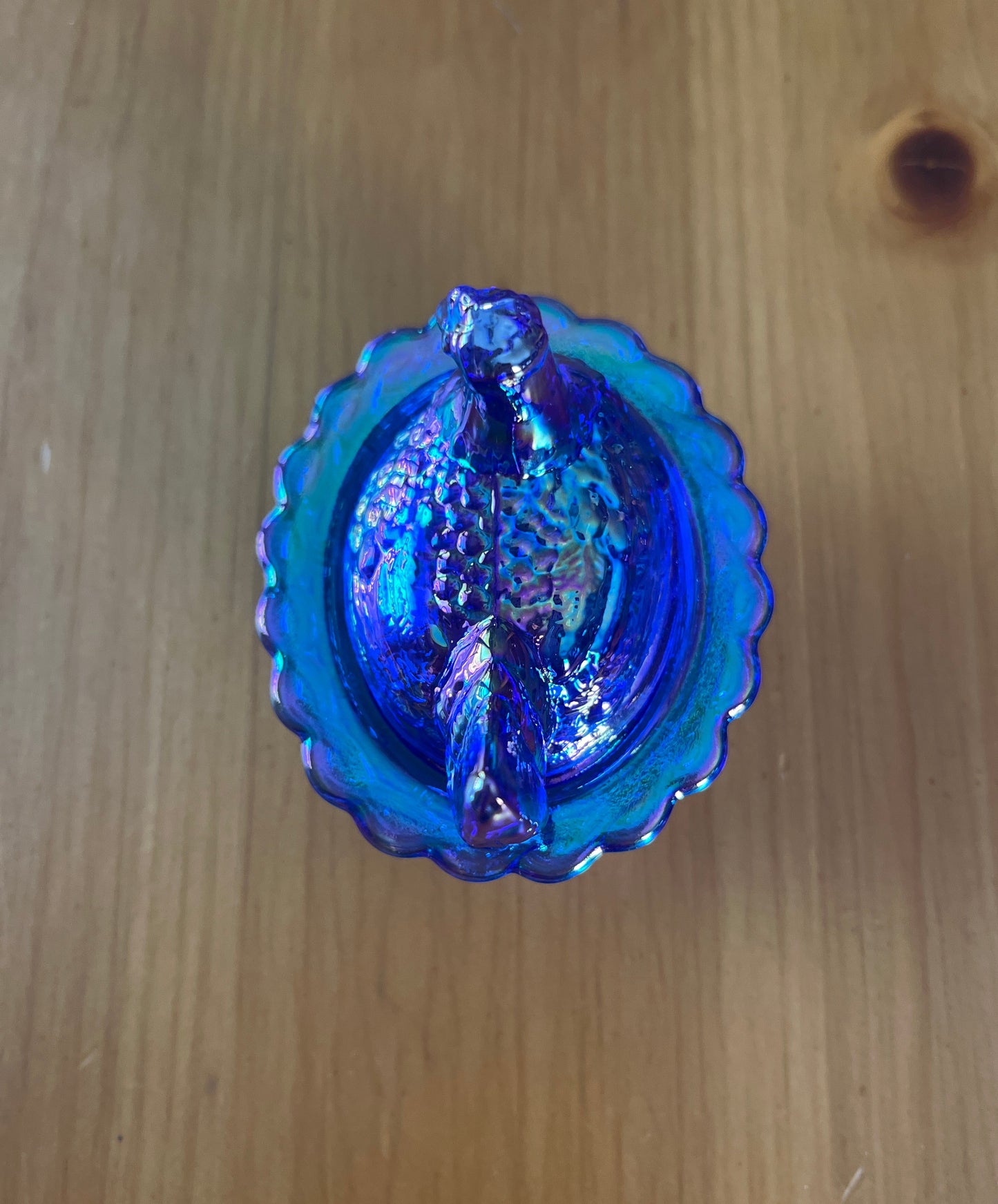Mini Hen on Basket Cobalt Carnival Glass 2.75" Salt Cellar
