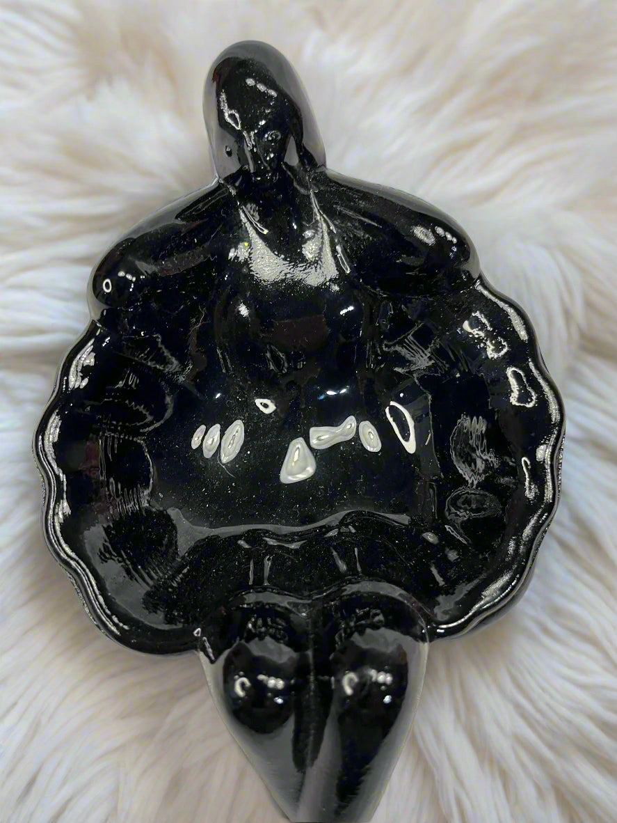 Black Glass Art Nouveau Style Bathing Beauty Soap Trinket Dish