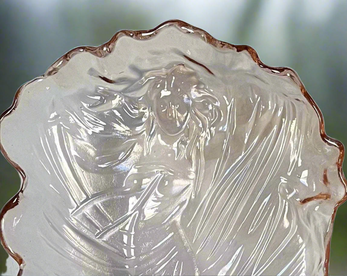 Banshee Ghost Pink Glass Serving Plate Embossed