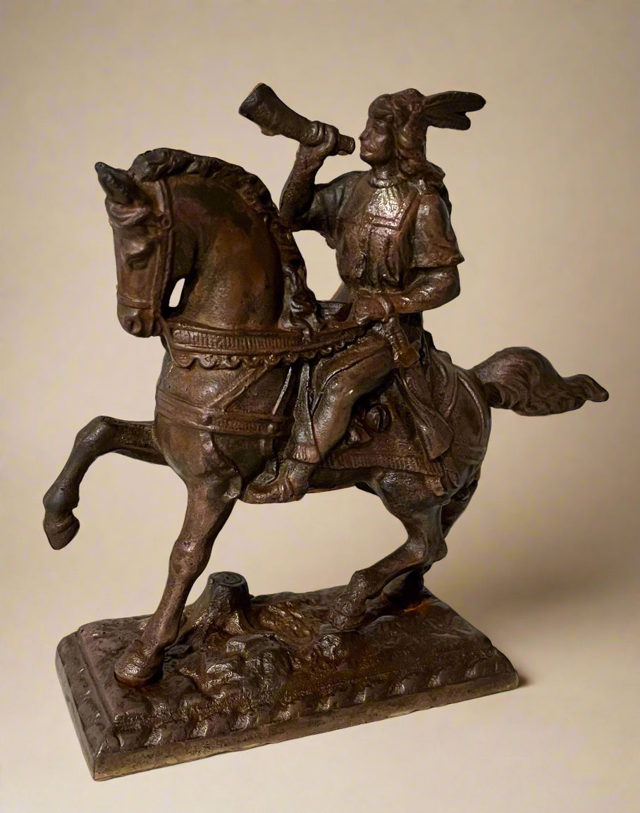 Horse and Trumpeter Statue Heavy Metal Aged Copper Finish 7"