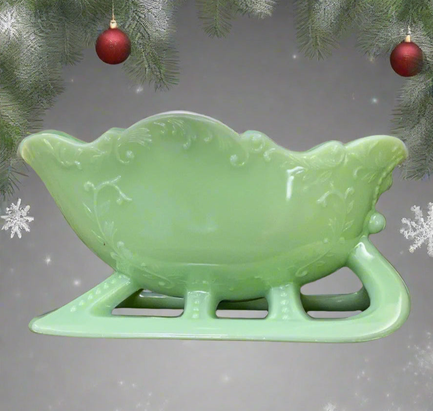 Jadeite Glass Santa Sleigh Centerpiece