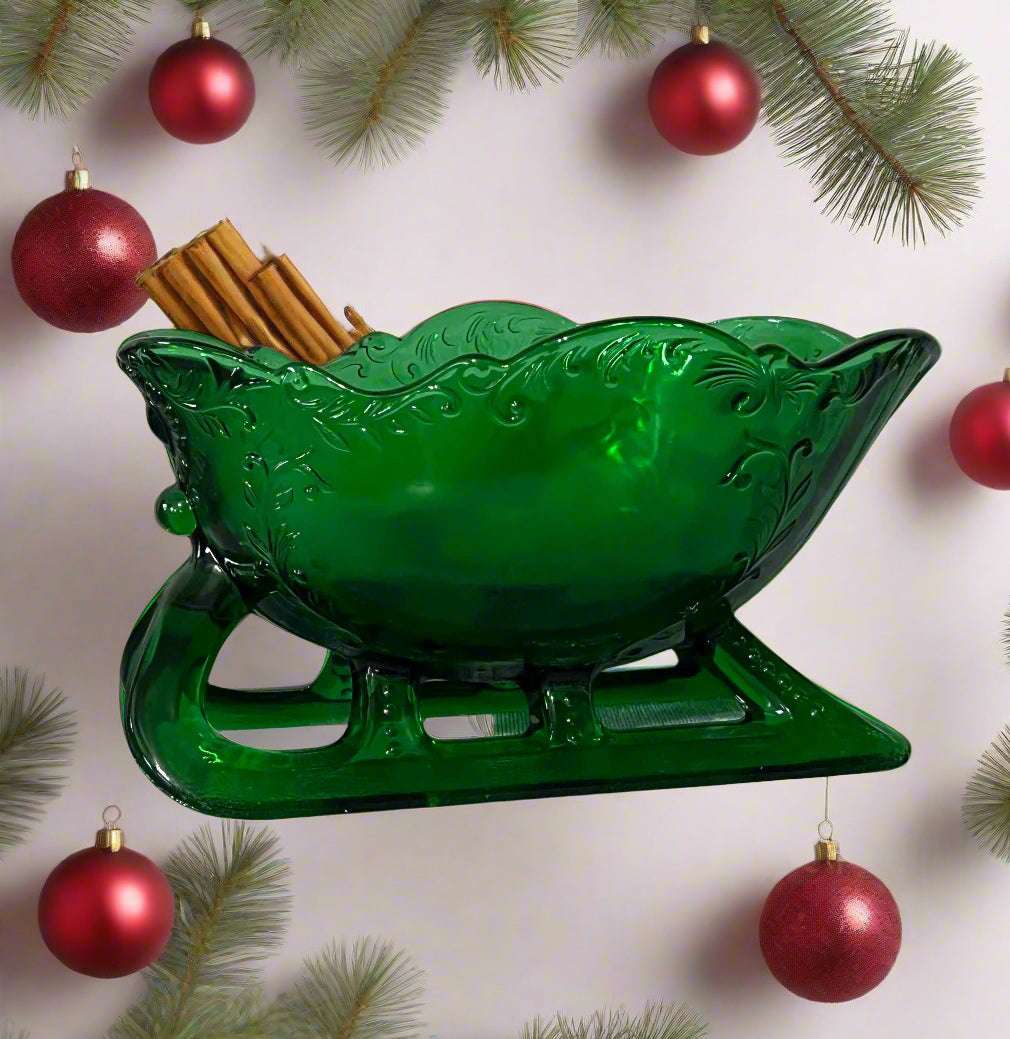 Large Glass Santa Sleigh Hunter Green