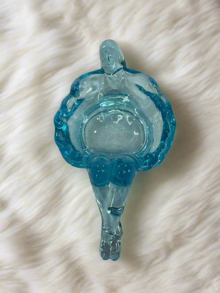 Aqua Blue Opalescent Bathing Beauty Glass Soap Trinket Dish