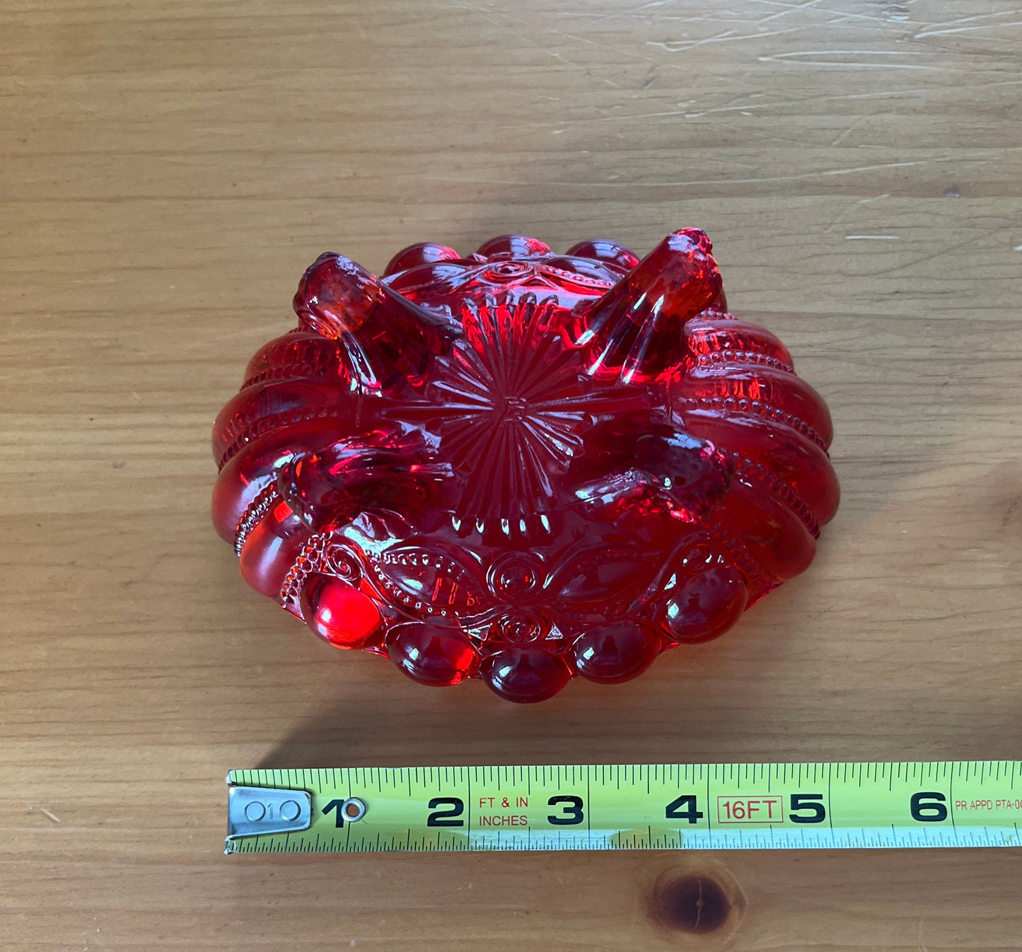 Ruby Red Art Glass Jam Dish Eye Winker Pattern