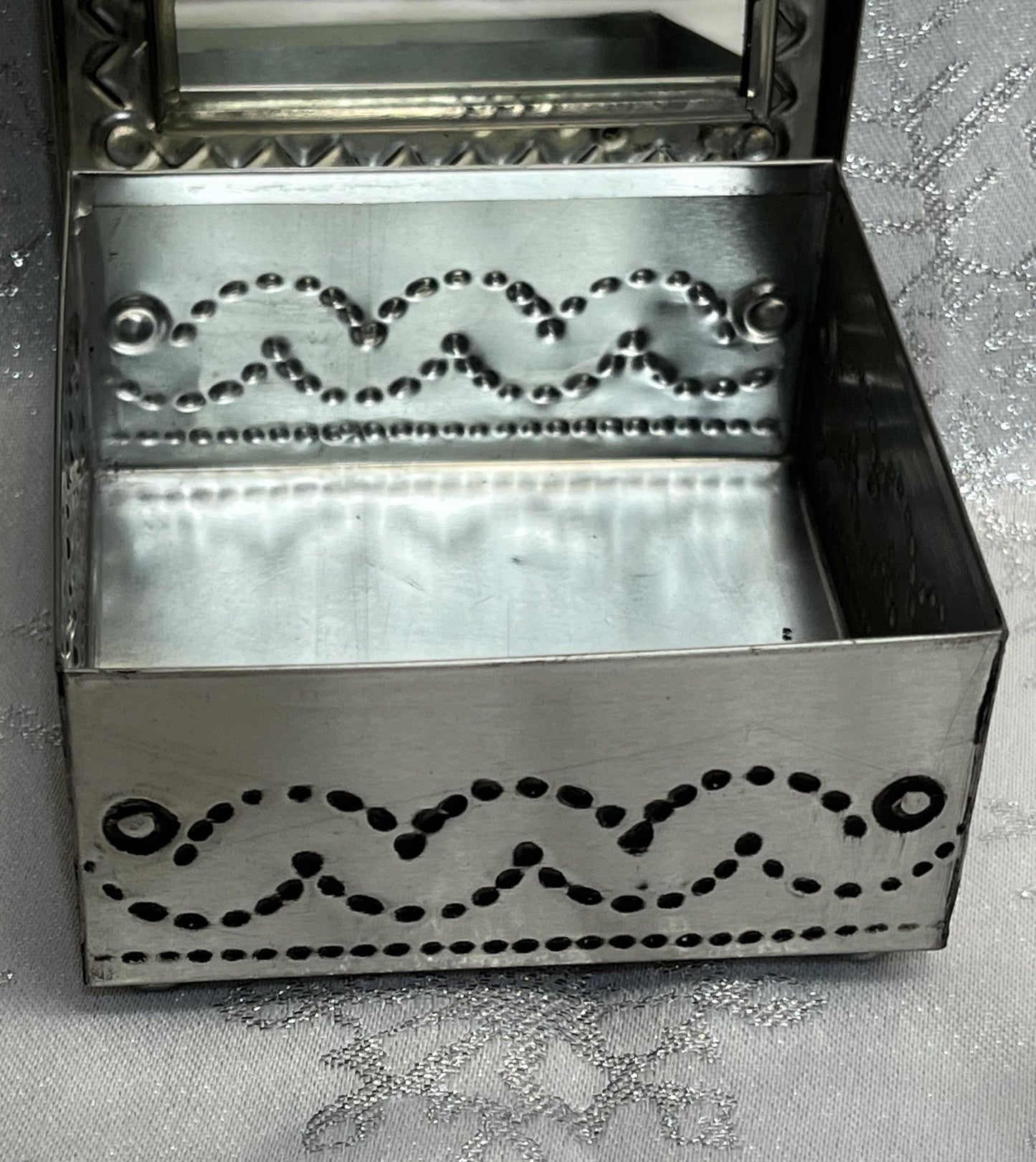 Handmade Hummingbird Punched Tin Cosmetic Jewelry Trinket Box