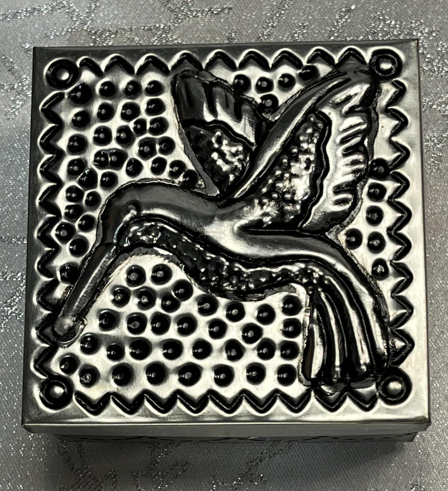 Handmade Hummingbird Punched Tin Cosmetic Jewelry Trinket Box