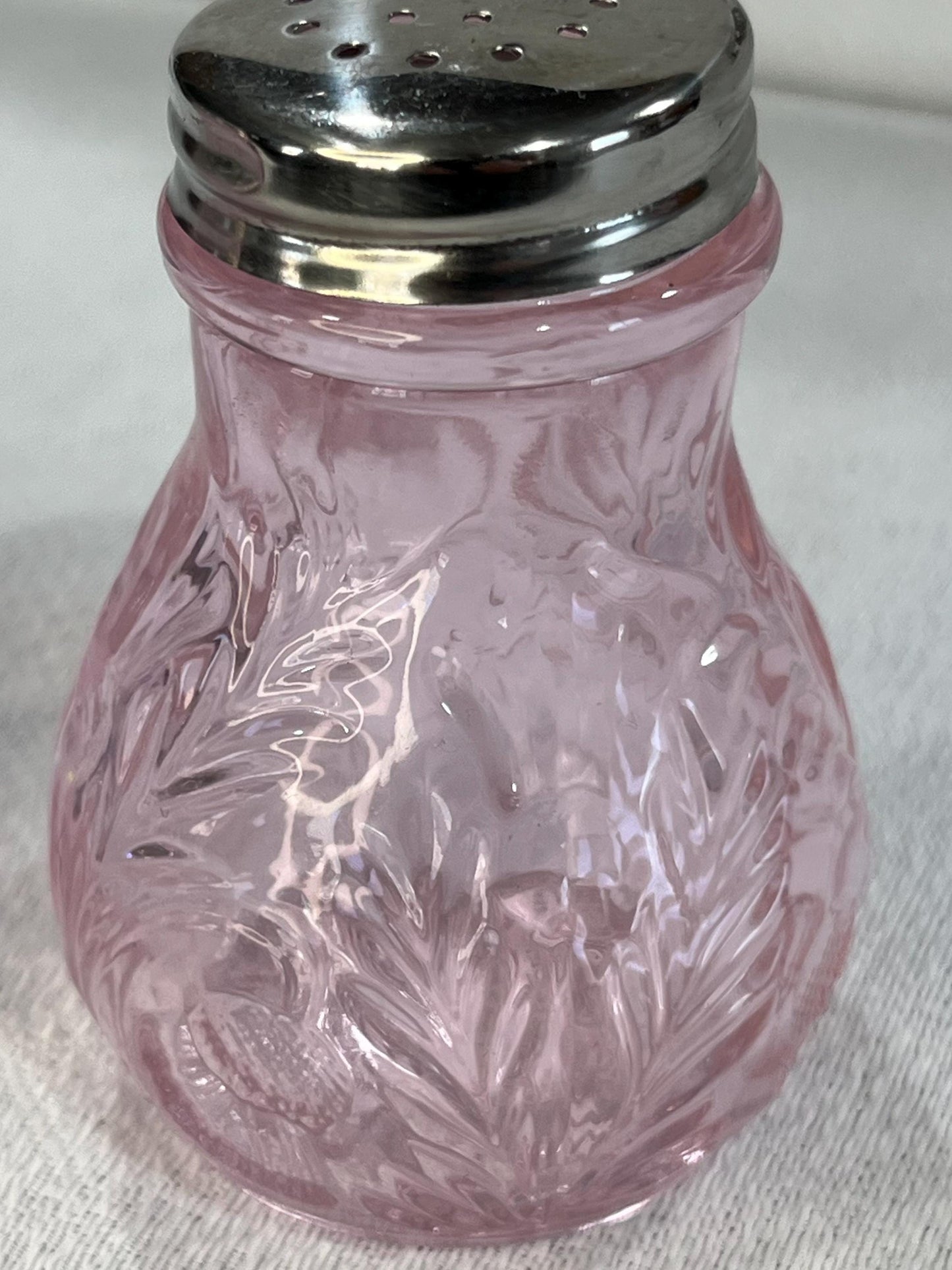 Rose Pink Salt & Pepper Art Glass Thistle Pattern