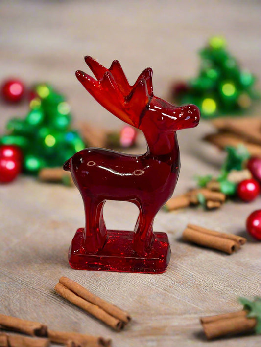Miniature Ruby Red Glass Reindeer 3.25"