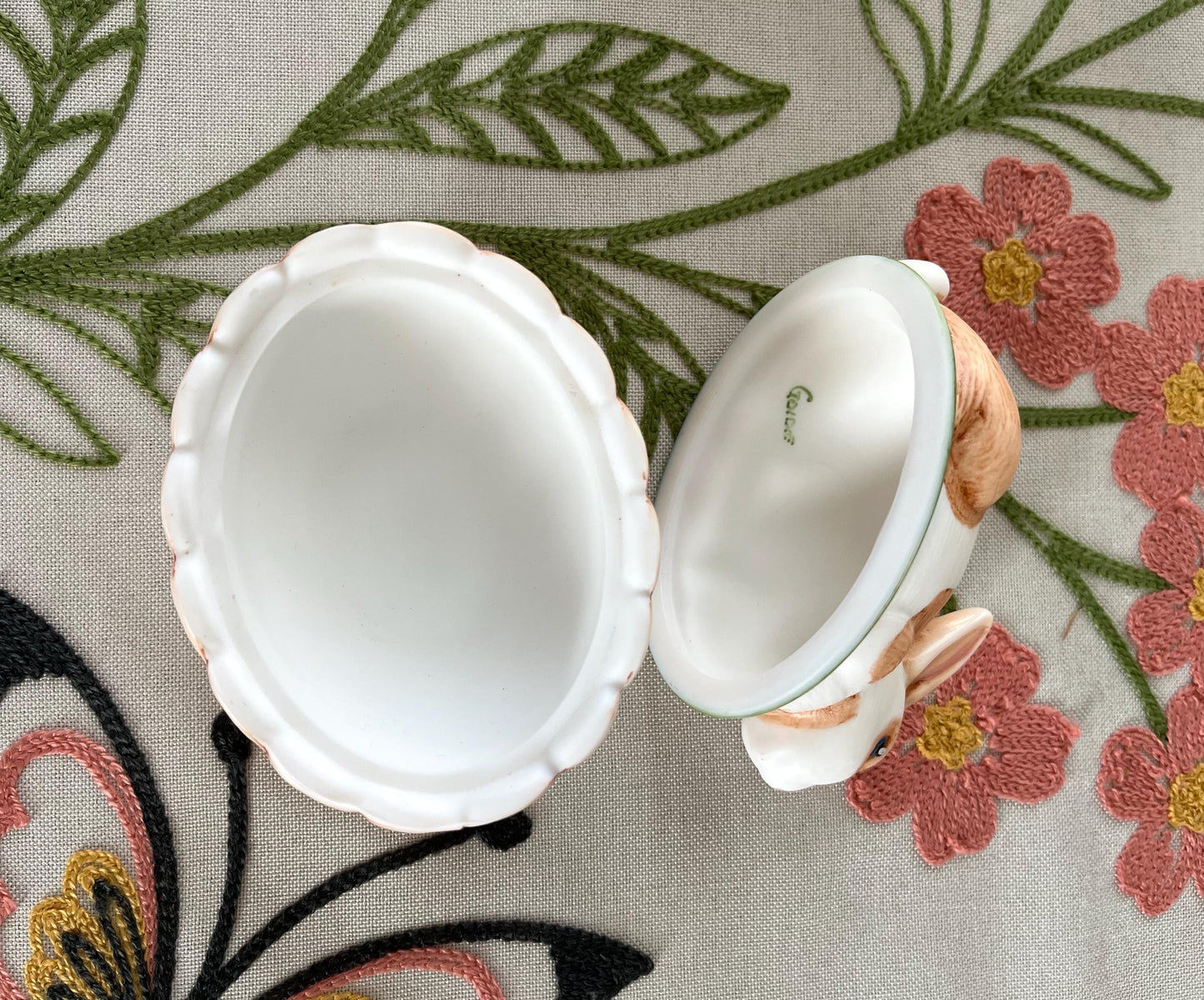 Hand Painted Glass Bunny Rabbit on a Basket 2 part box 4"