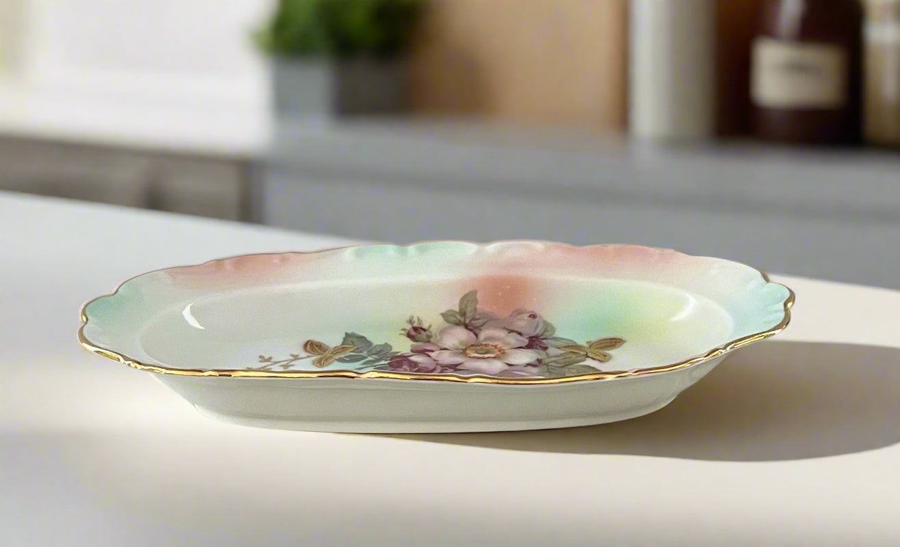 Vintage Relish Serving Dish Floral Gold Design Schumann Arzberg Bavaria Germany