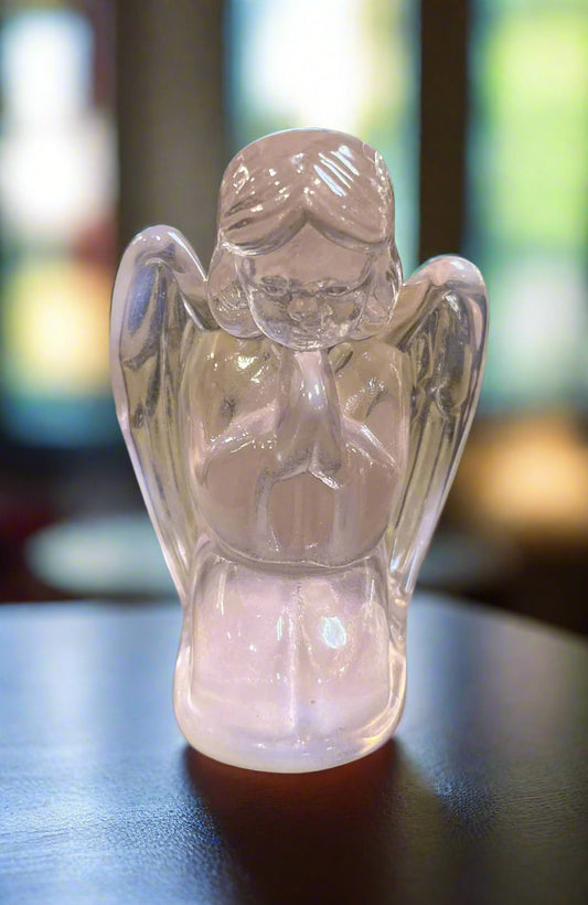 Pink Rose Glass Praying Angel 3.5"