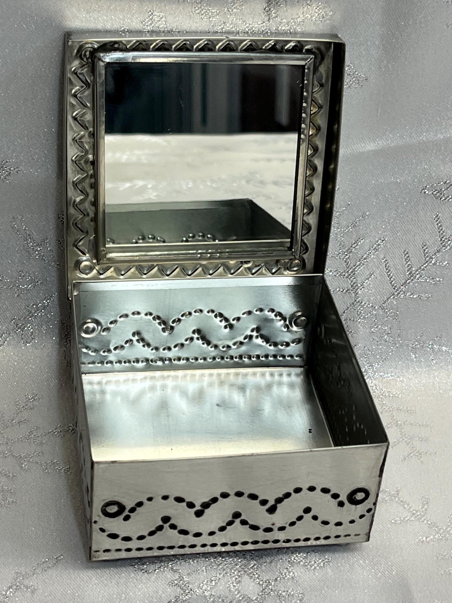Handmade Hummingbird Punched Tin Cosmetic Jewelry Trinket Box