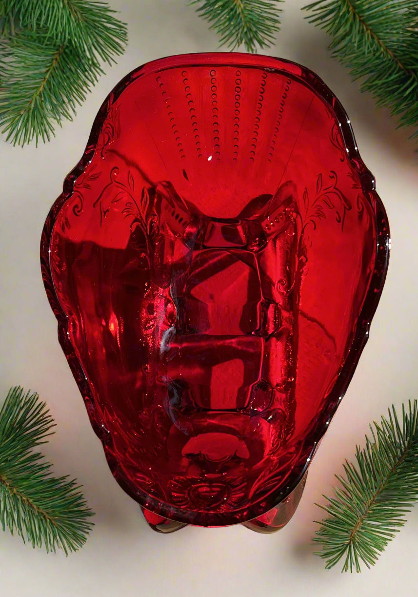 Large Ruby Red Glass Christmas Sleigh Centerpiece