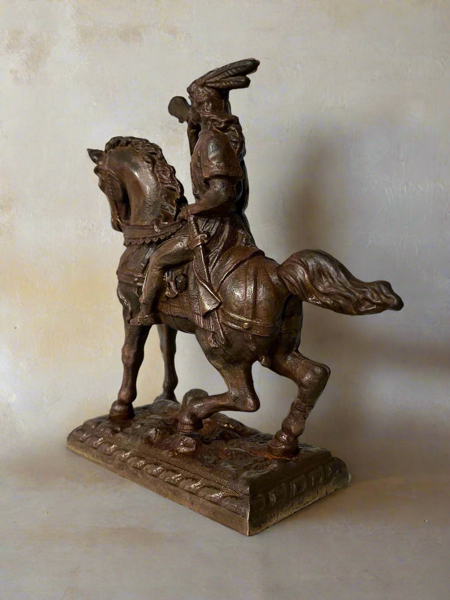 Horse and Trumpeter Statue Heavy Metal Aged Copper Finish 7"