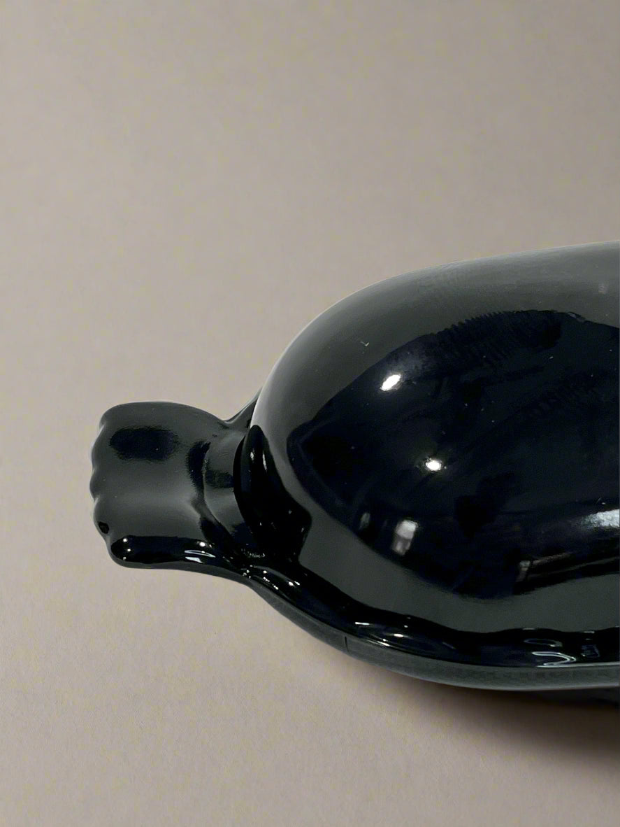 Black Glass Stick Butter Dish with Cover Anna Pattern