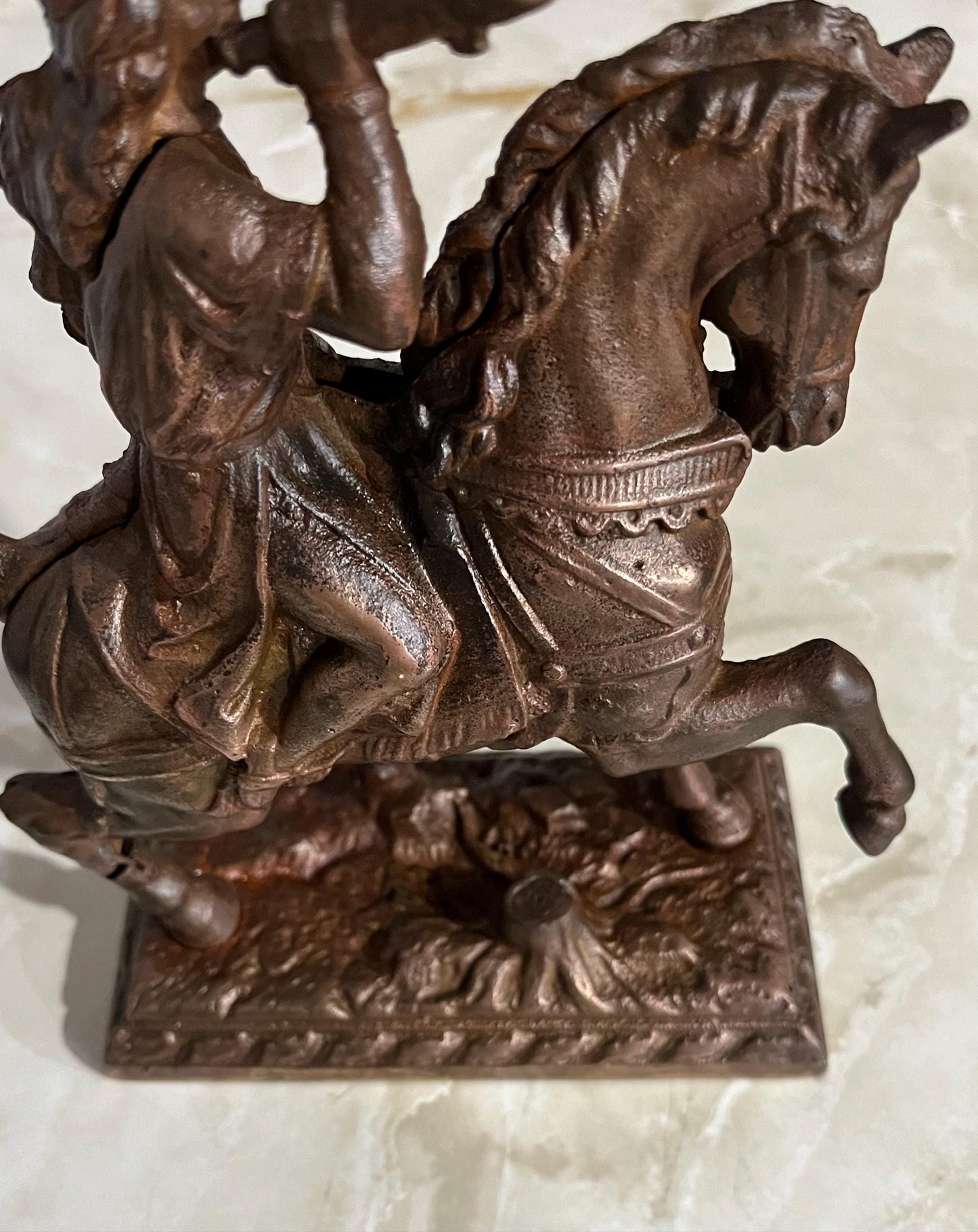 Horse and Trumpeter Statue Heavy Metal Aged Copper Finish 7"