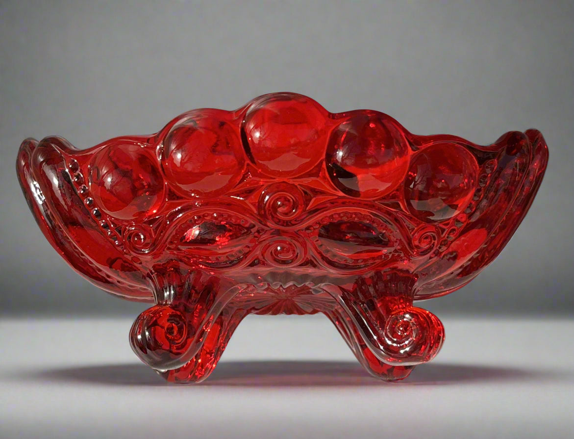 Ruby Red Art Glass Jam Dish Eye Winker Pattern