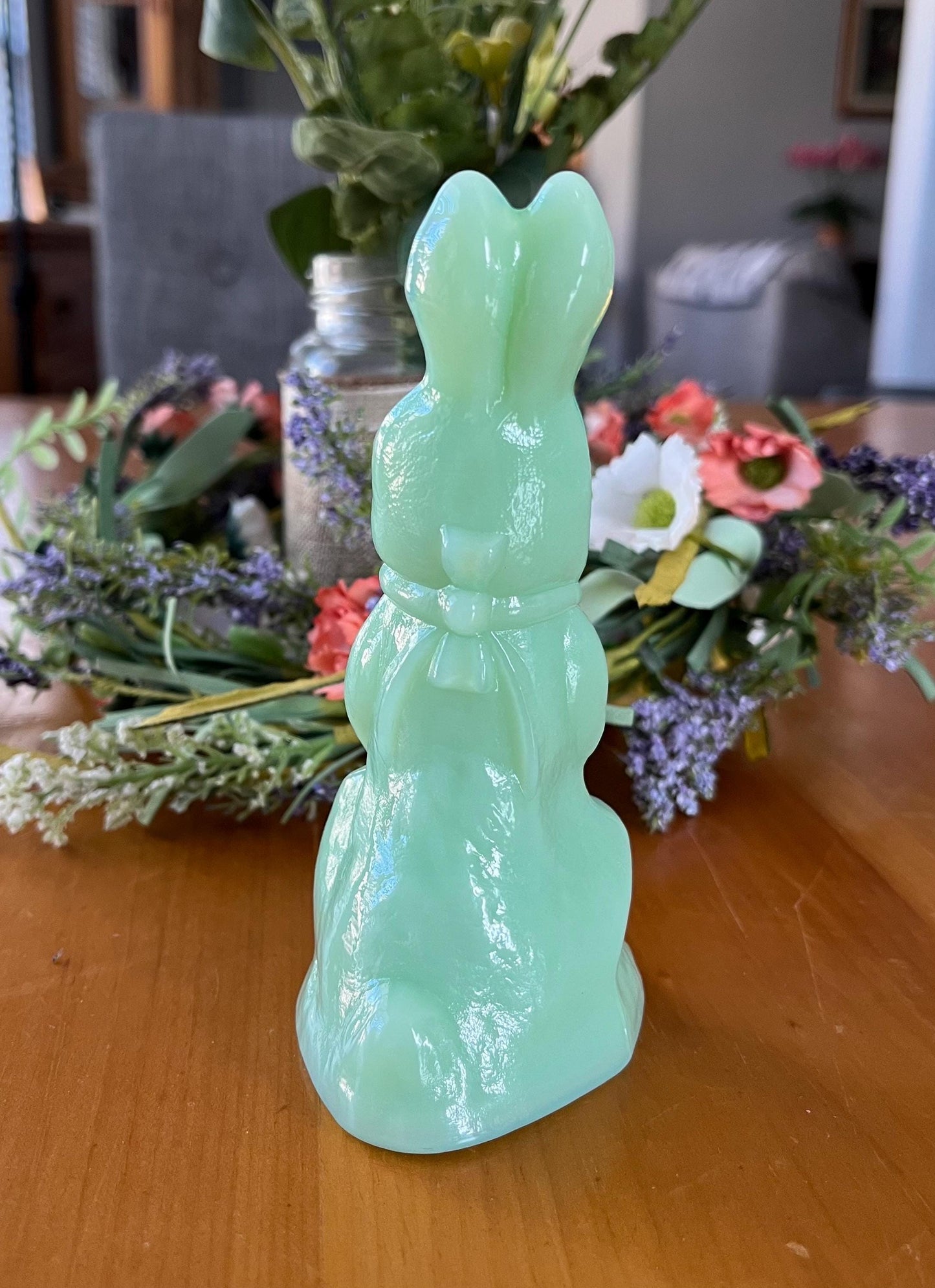 Jadeite Glass Standing Bunny Rabbit Holding a Basket