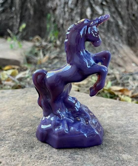 Mystical Unicorn Glass Figurine Eggplant Purple 5"