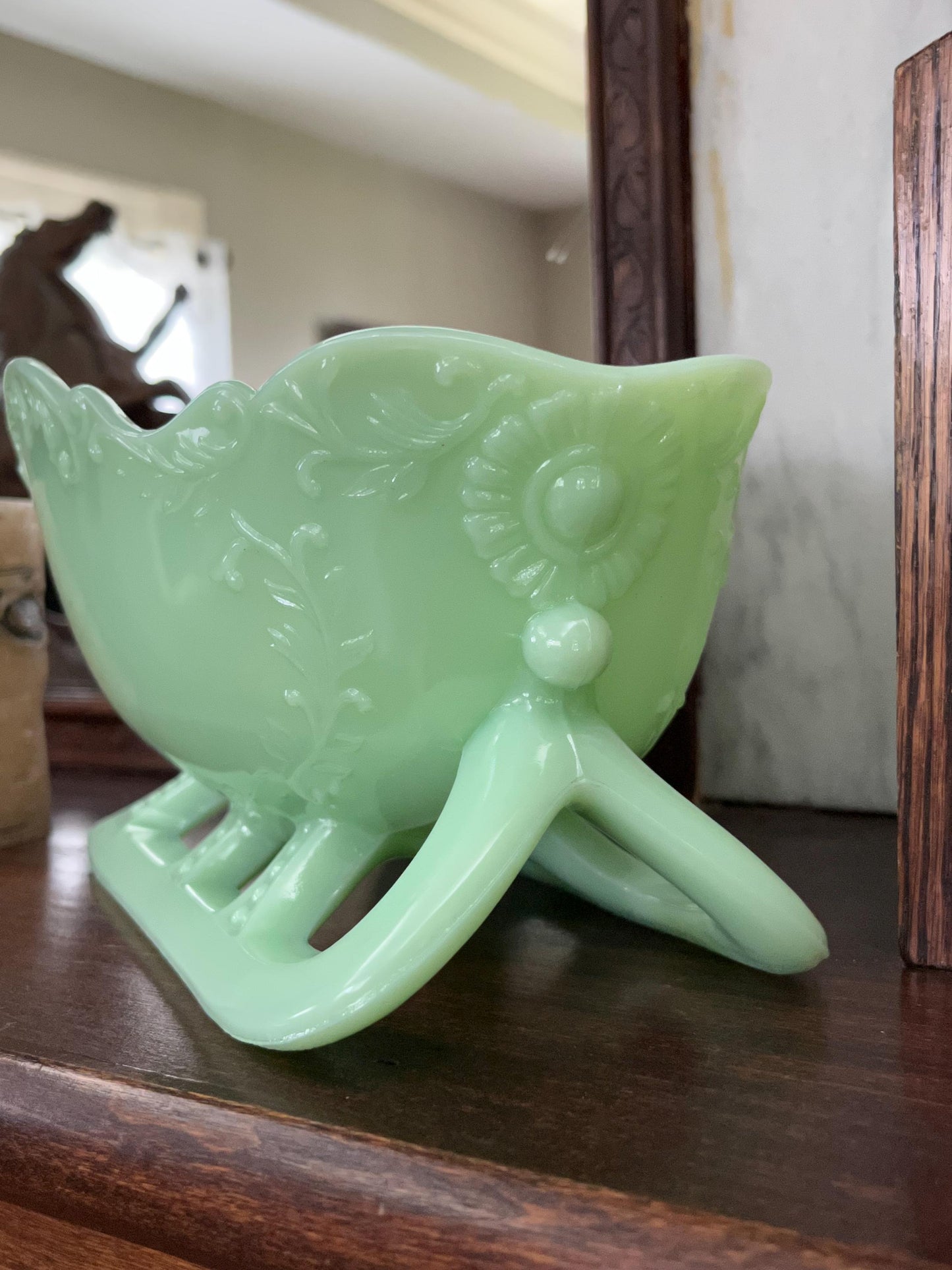 Jadeite Glass Santa Sleigh Centerpiece