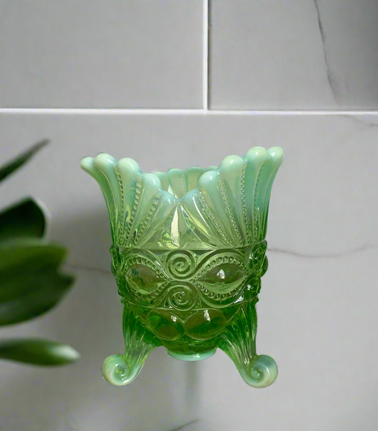 Green Opal Eye Winker Glass Spooner