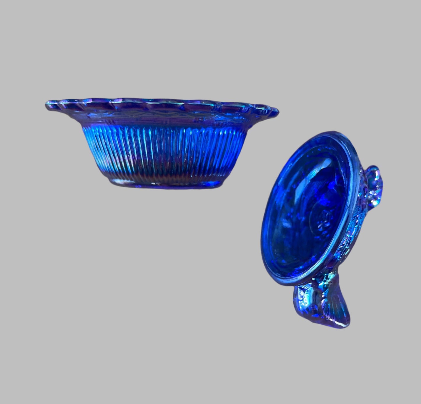 Mini Hen on Basket Cobalt Carnival Glass 2.75" Salt Cellar