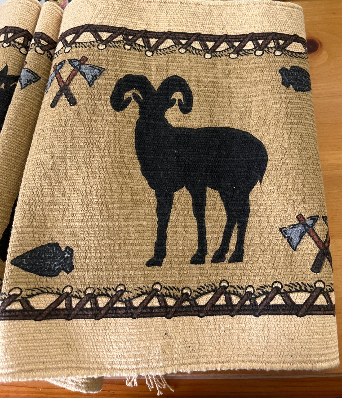 Western Lodge Style Table Runner with Fringe Bear Buffalo Moose 13"x72"
