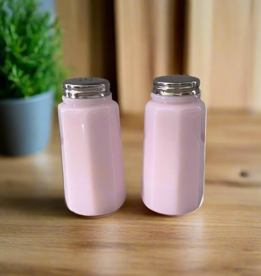 Pink Glass Panel Salt and Pepper Shakers Diner Style