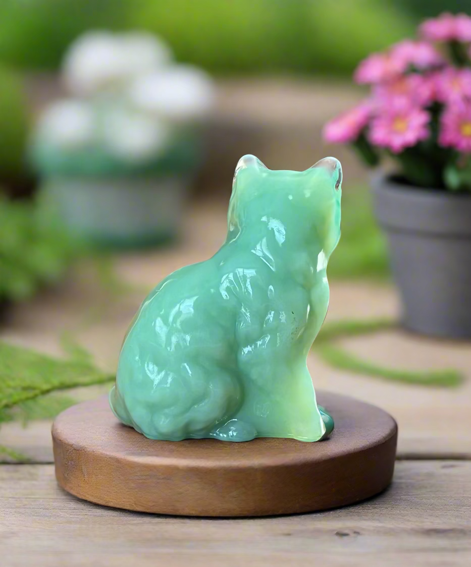 Sitting Cat Figurine Jadeite Glass Kitten