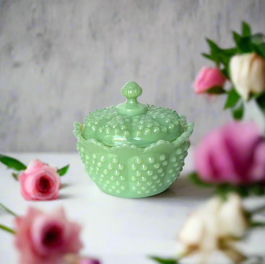 Jadeite Hobnail Glass Butter Tub Covered Bowl Gigi Pattern