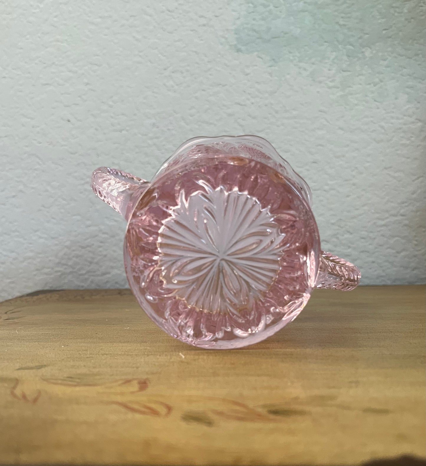 Rose Pink Glass Sugar Bowl Thistle Pattern