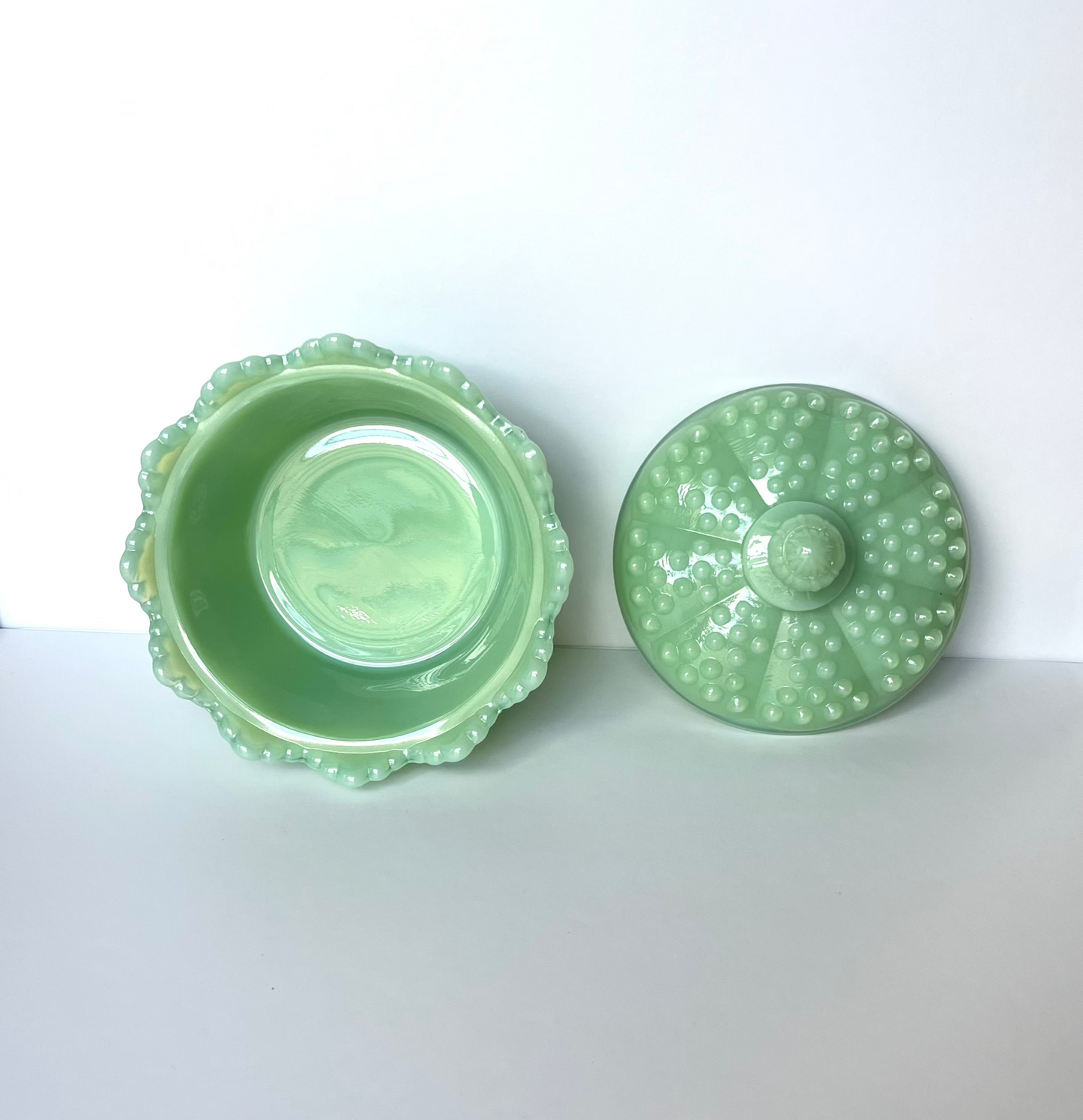 Jadeite Hobnail Glass Butter Tub Covered Bowl Gigi Pattern