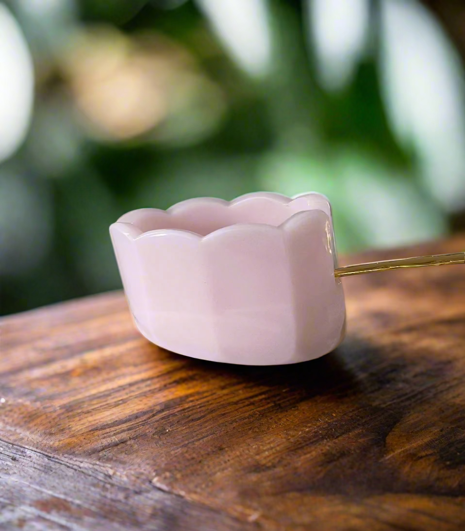 Glass Spoon Rest Spoon Holder Pink Crown Tuscan Scalloped Edge