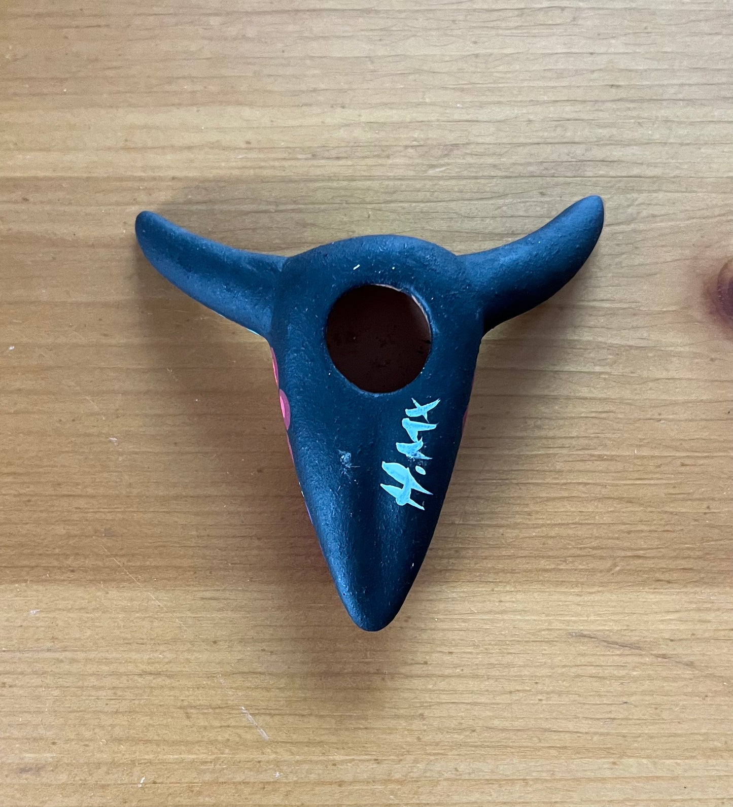 Clay Pottery Hand Crafted Mini Cow Skull 3" Wall Hanging