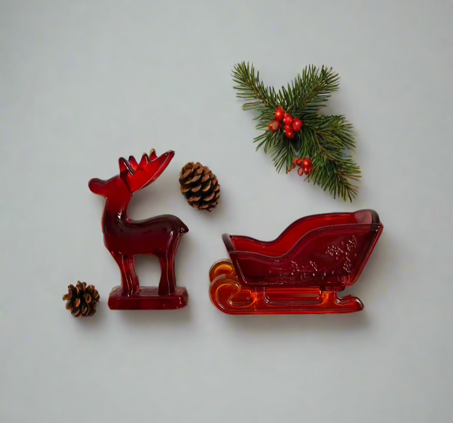 Mini Ruby Red Glass Sleigh 3.25"