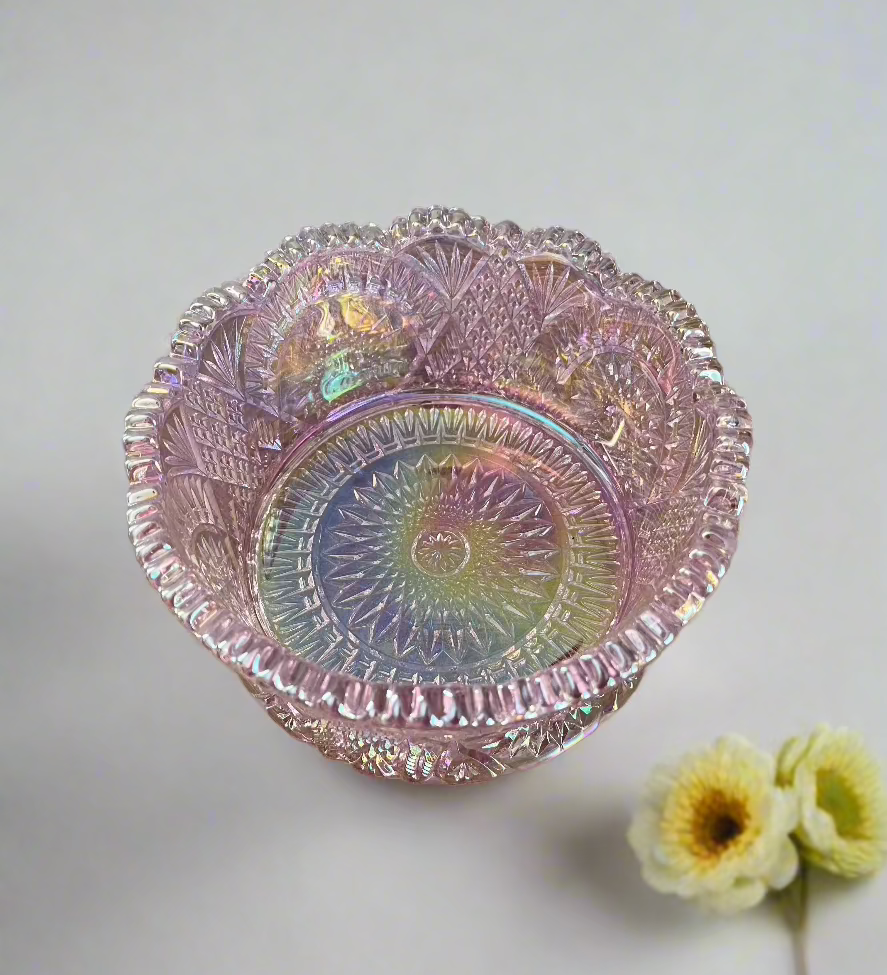 Passion Pink Carnival Glass Bowl Diamond Classic