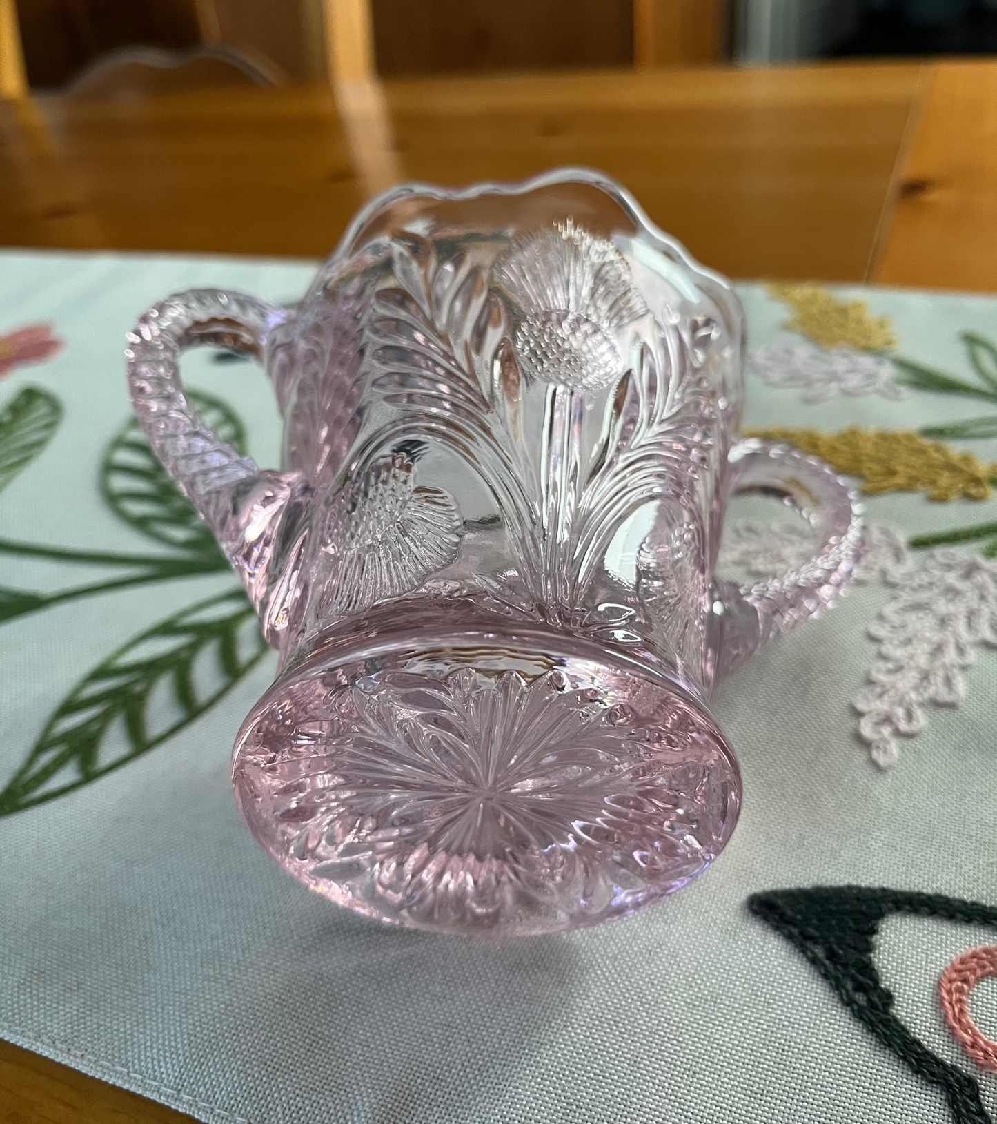 Rose Pink Glass Sugar Bowl Thistle Pattern