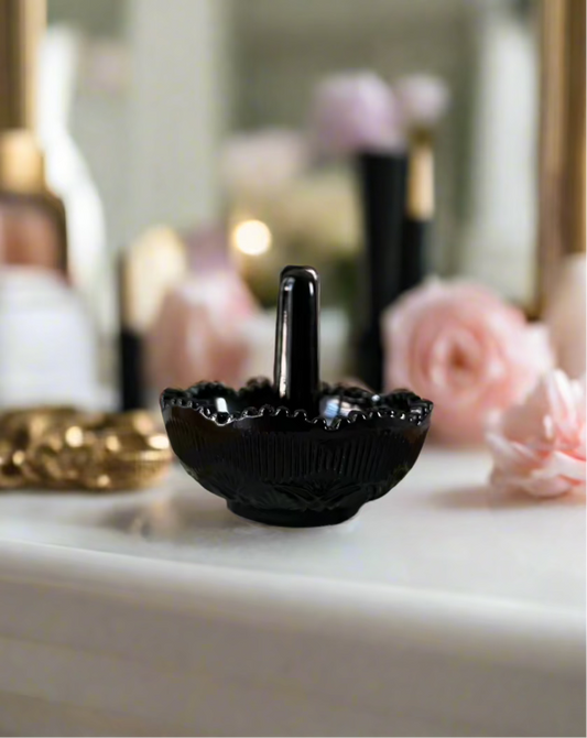 Glossy Black Glass Ring Holder