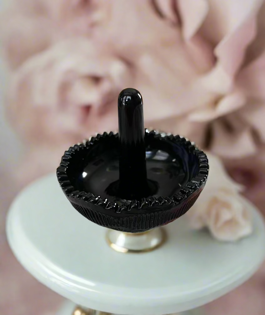 Glossy Black Glass Ring Holder