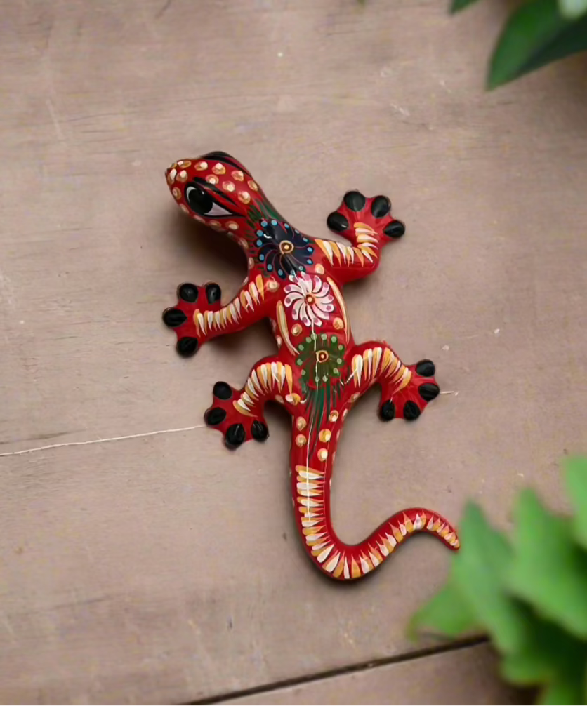 Vibrantly Colored Ceramic Lizard Wall Hanging Patio Decoration 13"