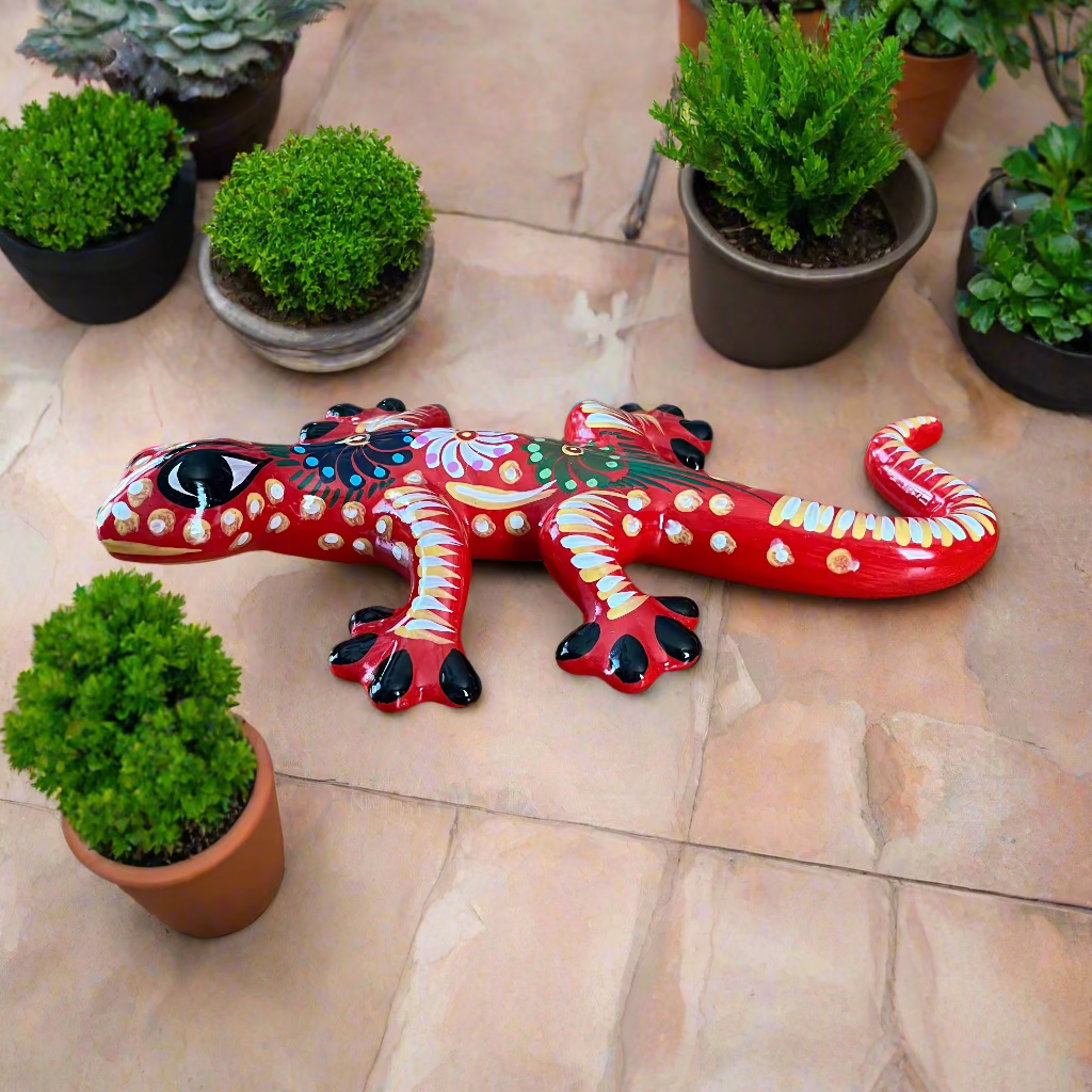 Vibrantly Colored Ceramic Lizard Wall Hanging Patio Decoration 13"