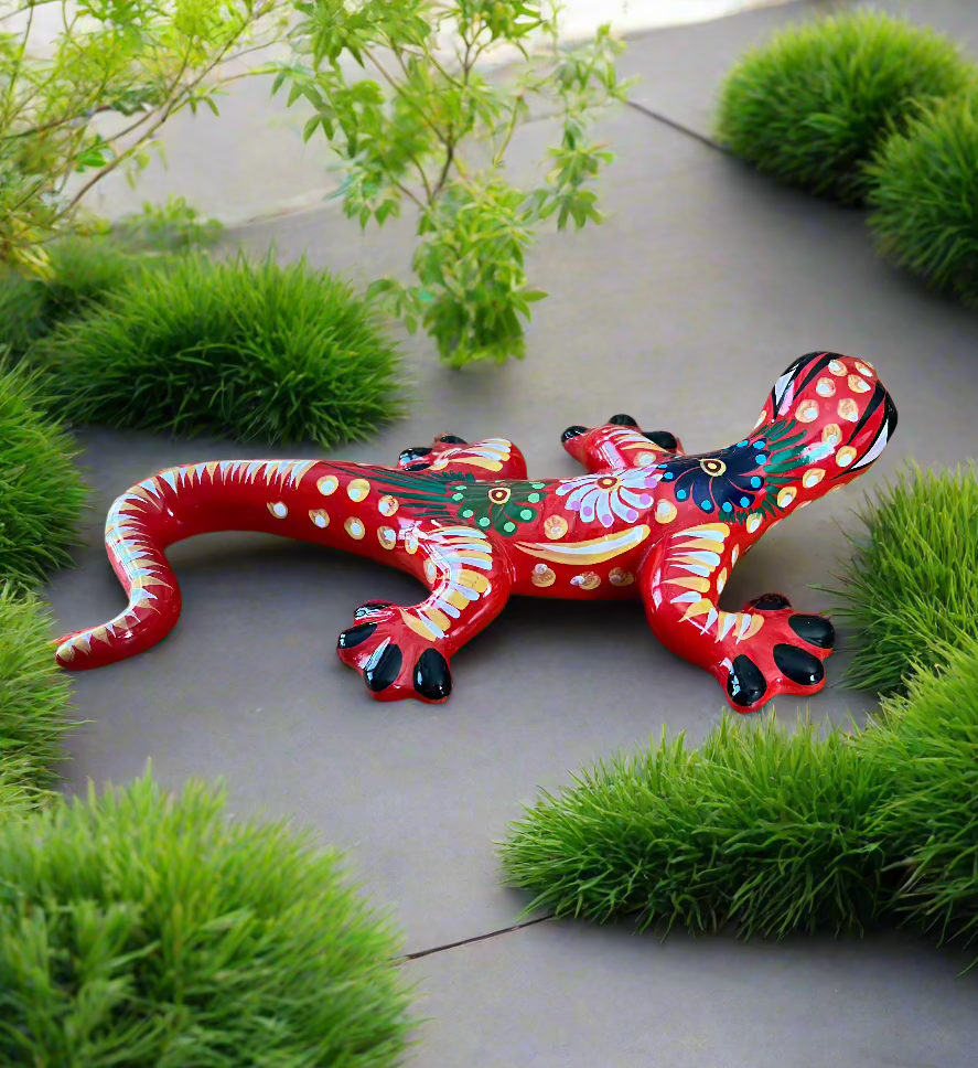 Vibrantly Colored Ceramic Lizard Wall Hanging Patio Decoration 13"