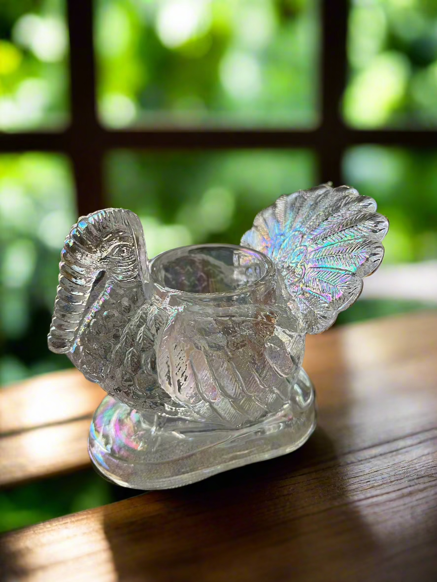 Crystal Carnival Glass Turkey Toothpick Holder