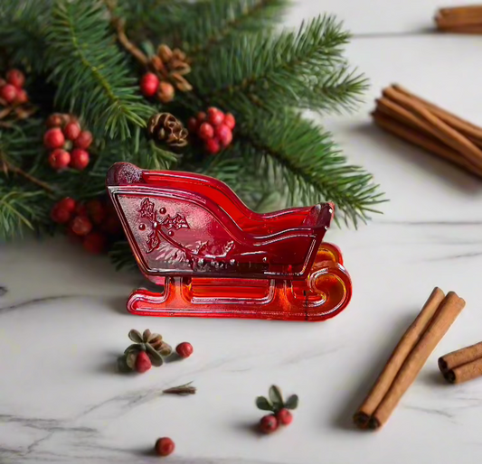 Mini Ruby Red Glass Sleigh 3.25"